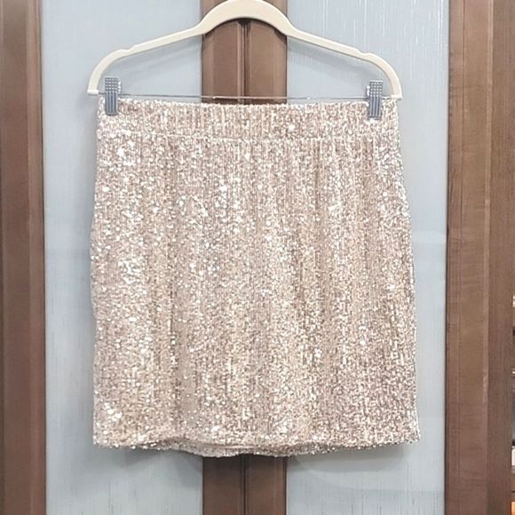 Maurices Cream and Silver Sequin Sparkly High Rise Skirt - Size Medium - Picture 2 of 11